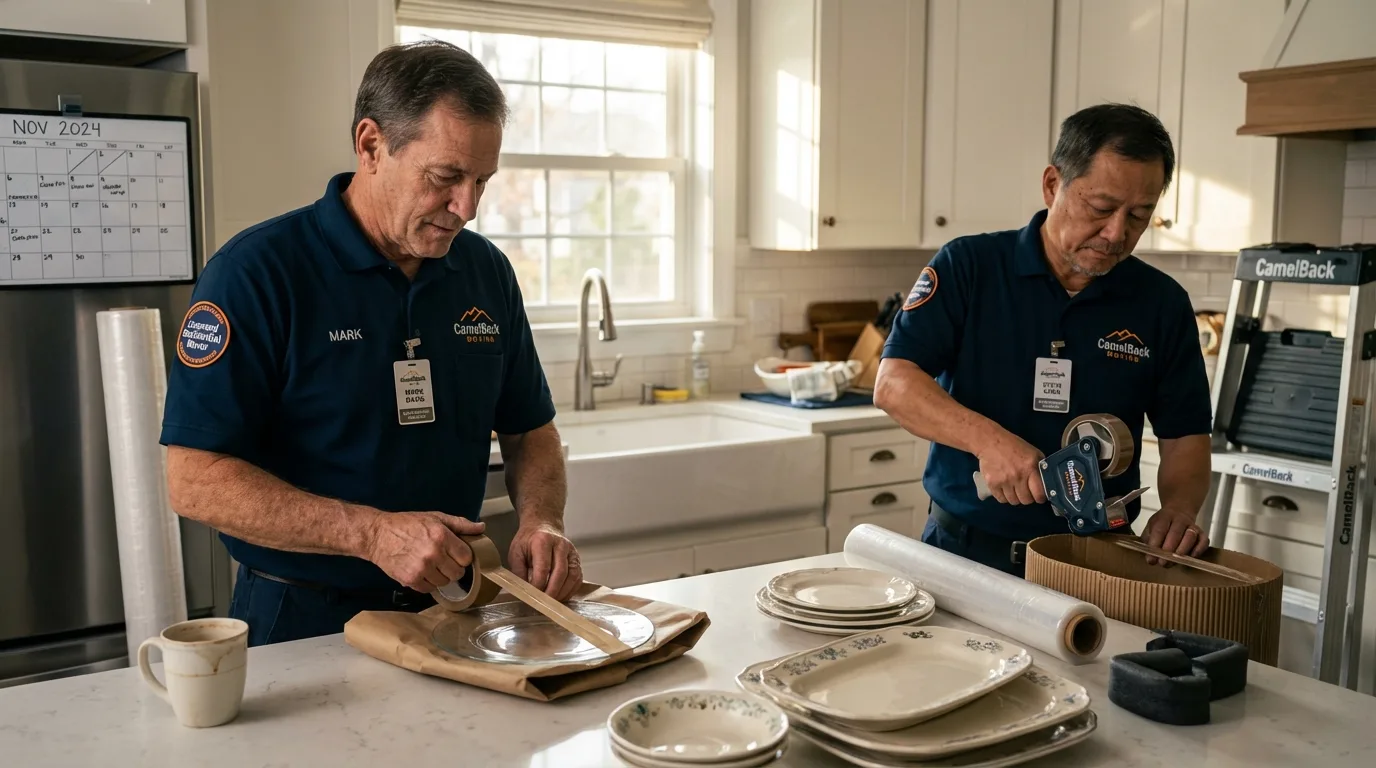 Professional crew packing kitchen dishware in Itasca, IL